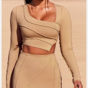 OH POLLY TAN LONG SLEEVE CROP TOP